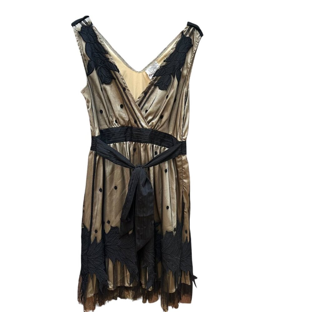 RYU‎ Dress Gold Black Sleeveless V-Neck Polka Dot Appliqué Whimsigoth Y2K Size M